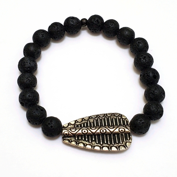 Bracelet: Lava Gemstones 10mm Stretch Bracelet Size OS - Picture 6 of 6